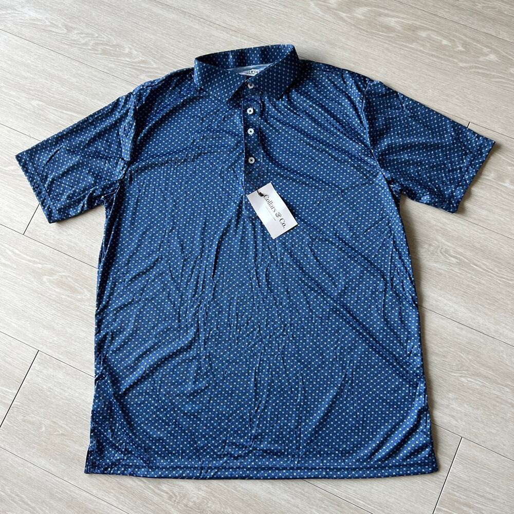 Collars & Co Dress Collar Polo Tee Mens Large Relaxed Blue Short Sleeve